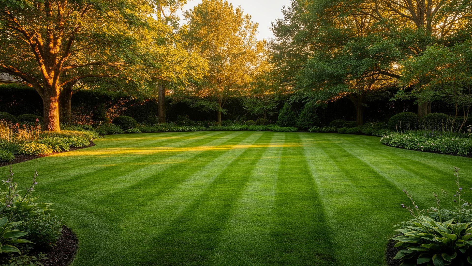 Freshly mowed backyard lawn